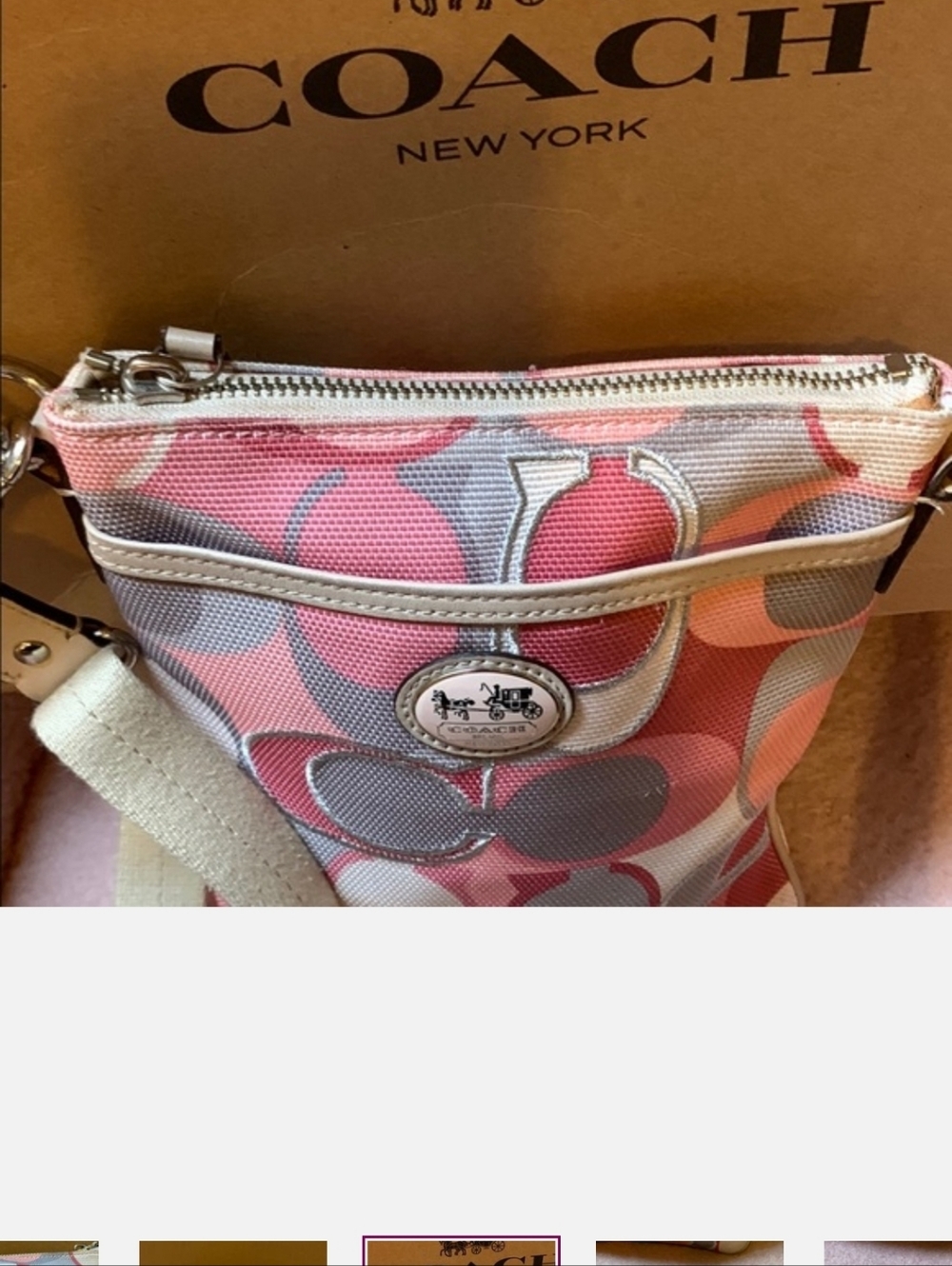 Coach Scarf Print Swingpack Rose Gray Crossbody Bag - Picture 6 of 11